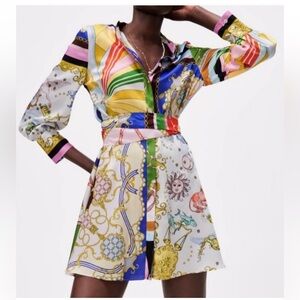 ZARA printed mini dress! Button front & tie waist
